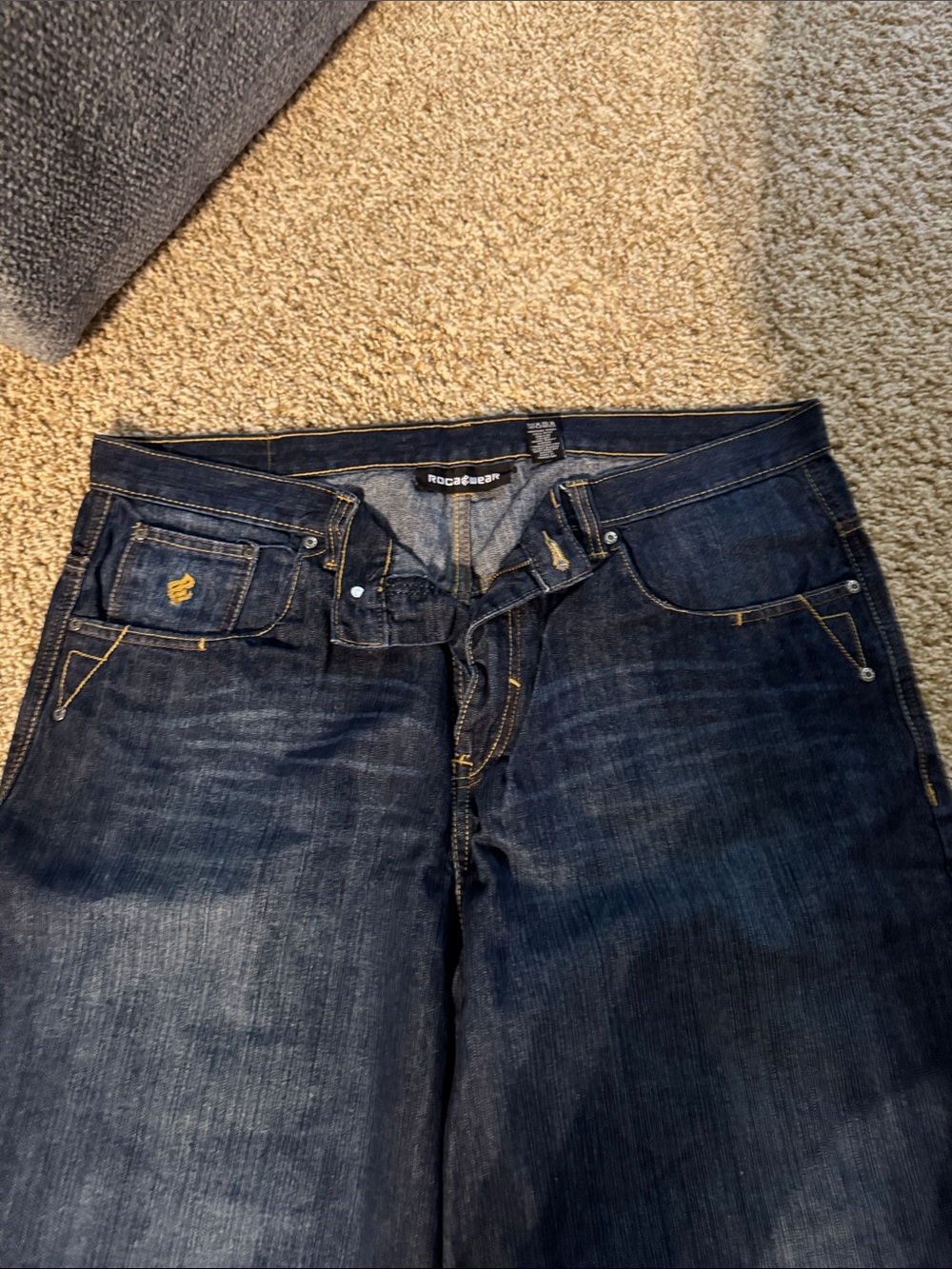 Rocawear Dark Blue Denim Shorts with Contrast Stitching - Picture 2 of 6
